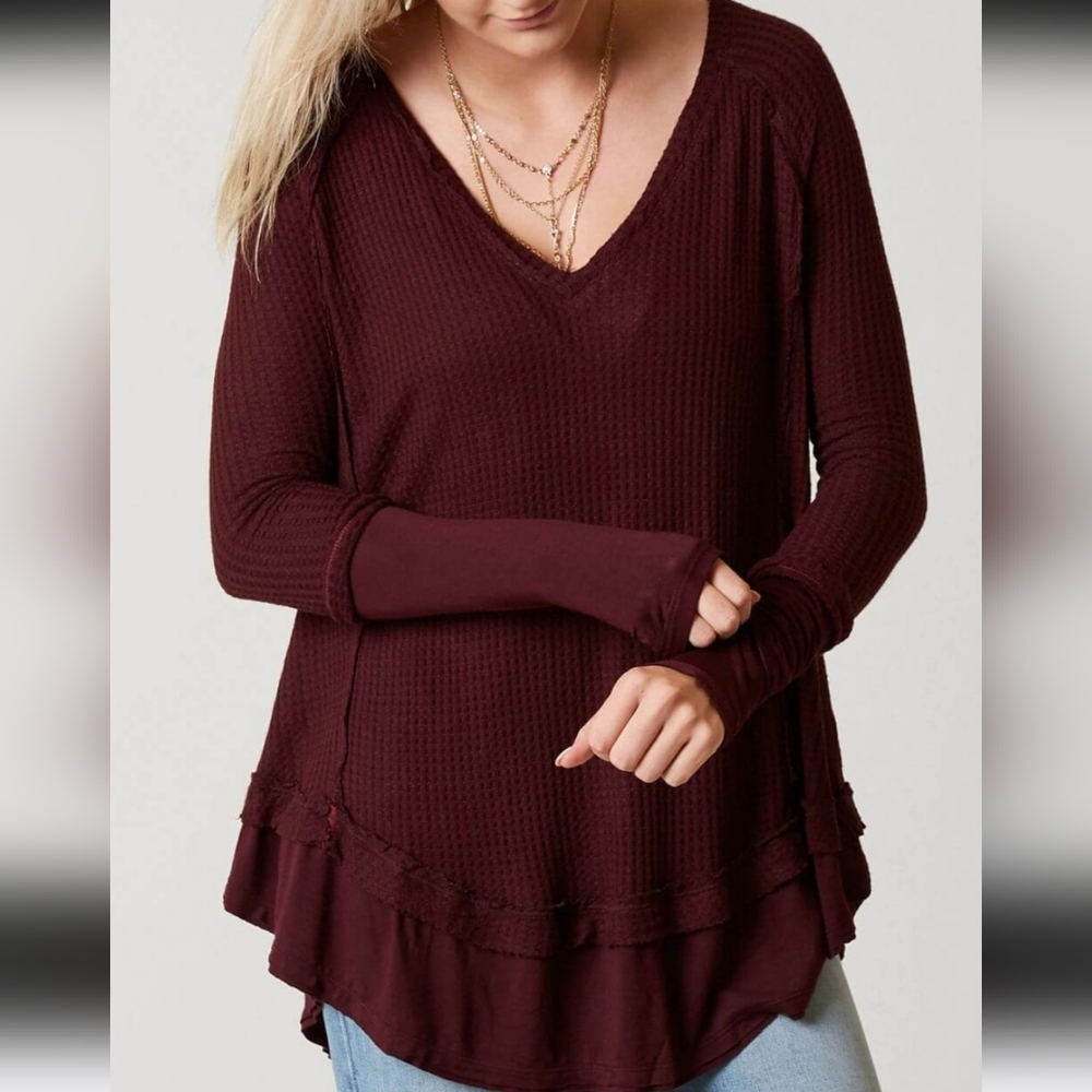 We The Free Burgundy Textured Knit Sweater - Picture 2 of 4